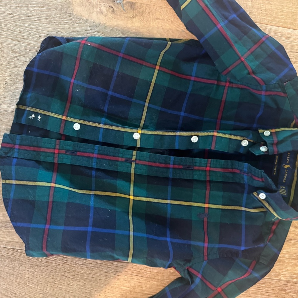Two boys button downs - Ralph Lauren Green Plaid Shirt and Janie and Jack white - Picture 4 of 5